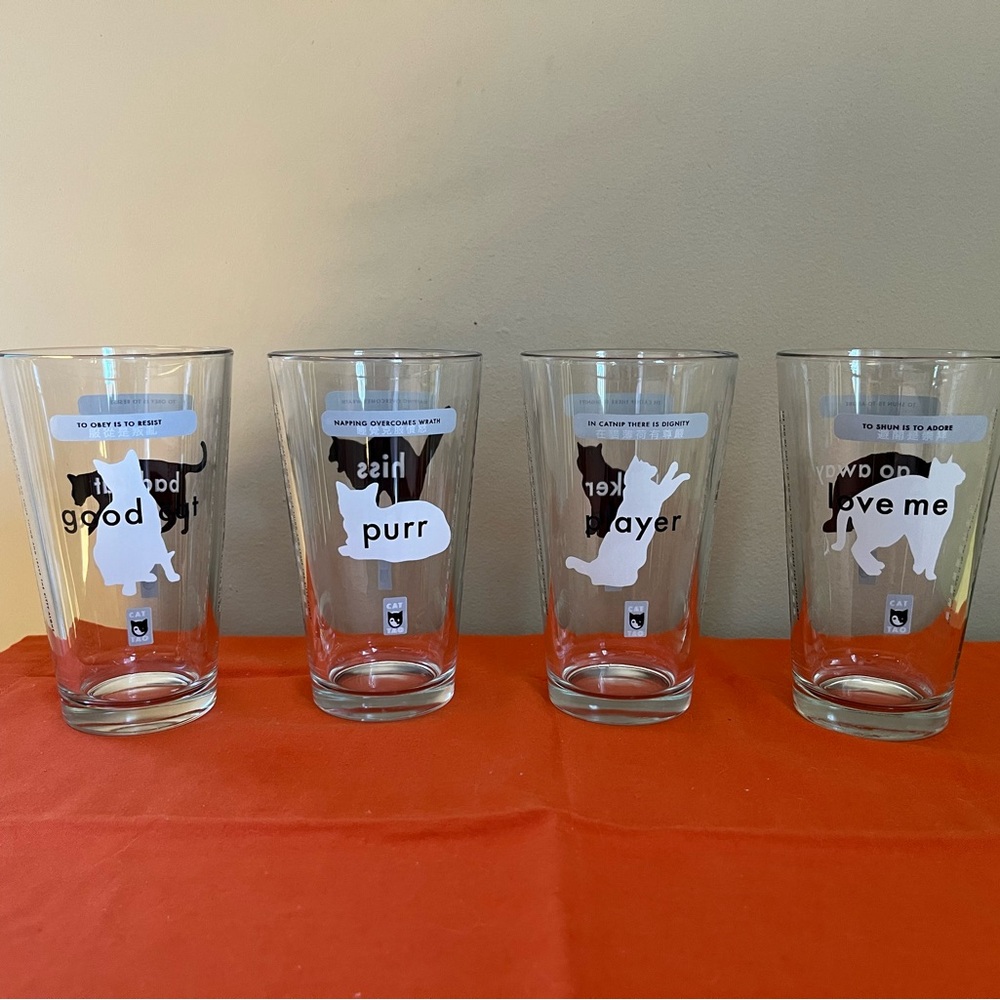 Set of 4 Cat Tao Pint Glasses